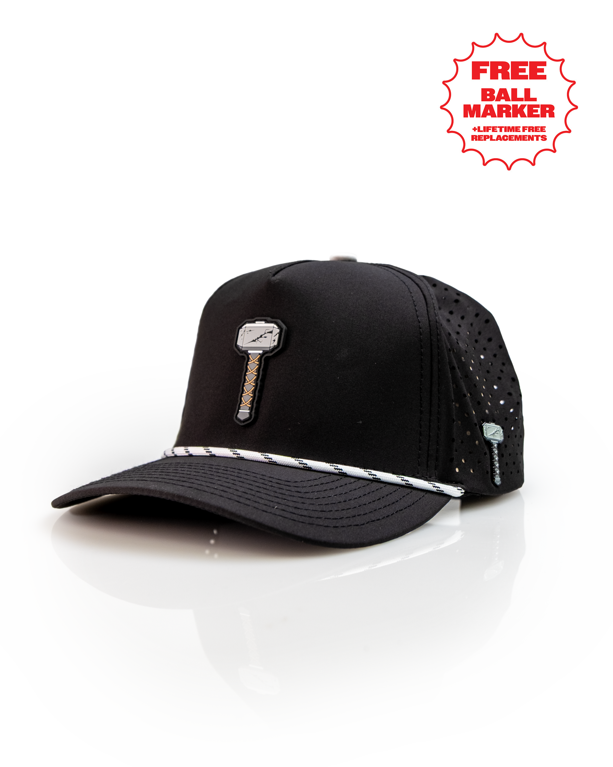 Thor's Hammer Black - Perforated Rope Hat