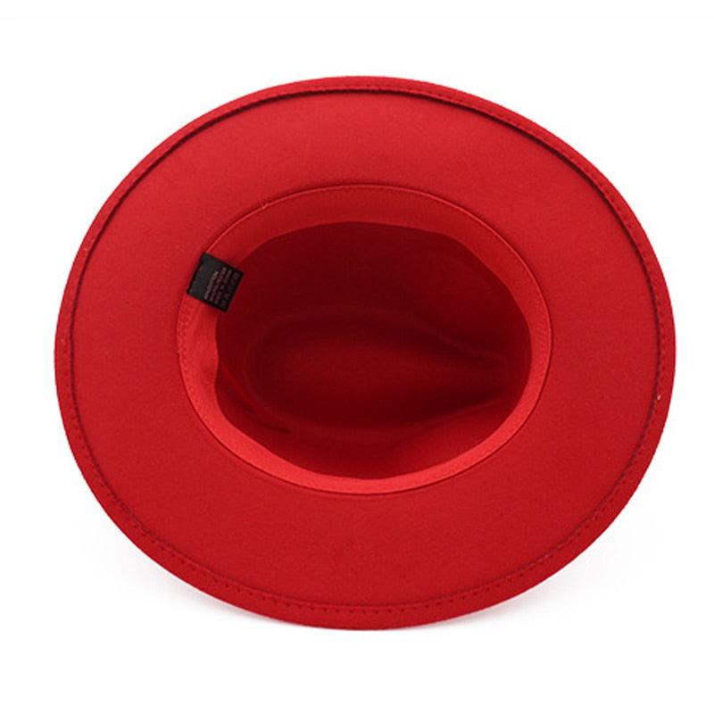 Ladies Luxury Red Fedora Warm Hat Classic Women Fedora Hat Wide Brim Hat Retro Soft Top Hat Vintage Cap Women Fedora Hats With Belt Buckle