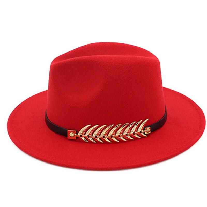 Ladies Luxury Red Fedora Warm Hat Classic Women Fedora Hat Wide Brim Hat Retro Soft Top Hat Vintage Cap Women Fedora Hats With Belt Buckle