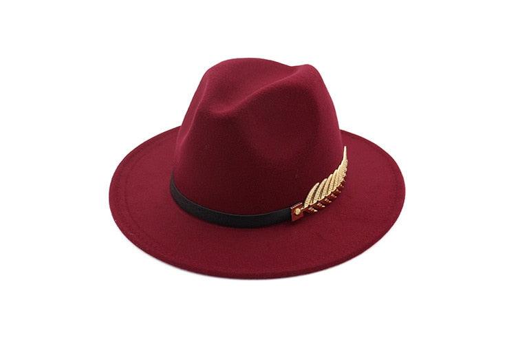 Ladies Luxury Red Fedora Warm Hat Classic Women Fedora Hat Wide Brim Hat Retro Soft Top Hat Vintage Cap Women Fedora Hats With Belt Buckle