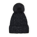 Lurex Accented Solid Cable Knitted Pom Pom Beanie Hat